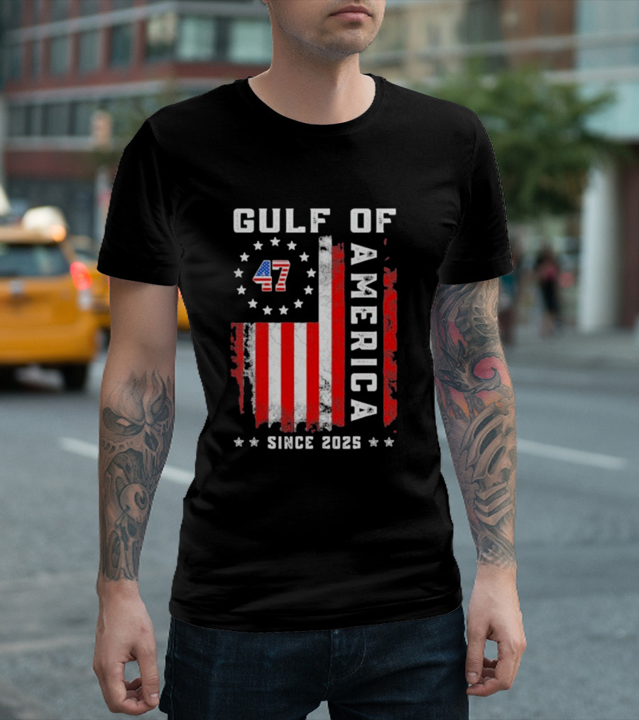 Gulf Of USA America Vintage USA Flag Grunged 2025 T-Shirt