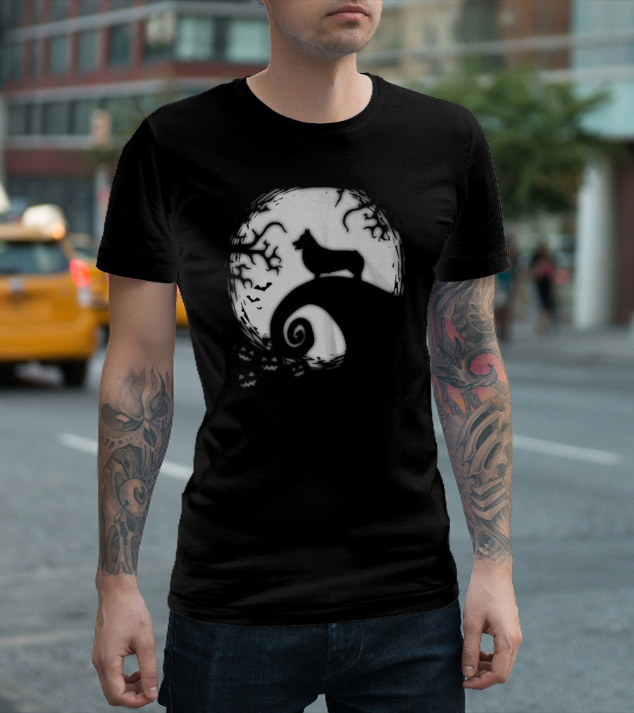 Cardigan Welsh Corgi Moonlit Silhouette Halloween T-Shirt