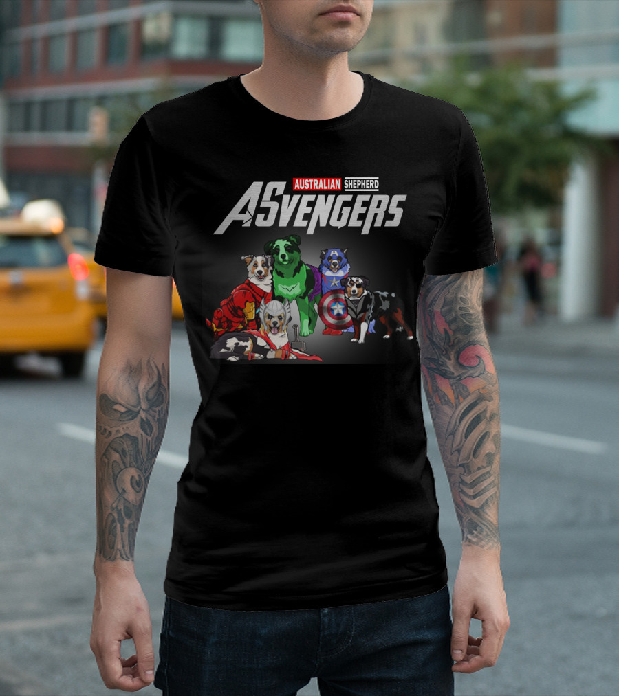 ASvengers Australian Shepherd Dog Superhero Team T-Shirt