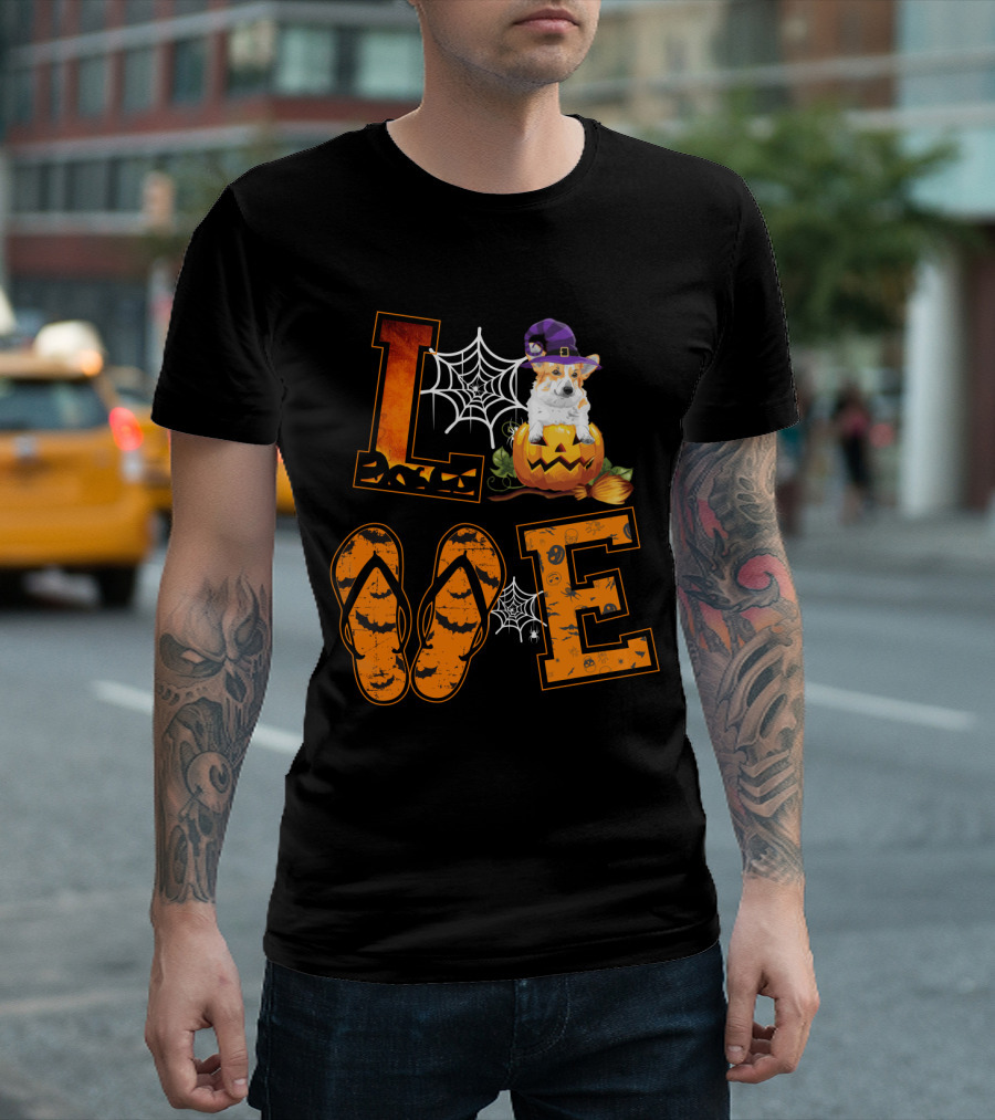 Corgi Halloween Pumpkin Witch Hat Spider Web Autumn T-Shirt