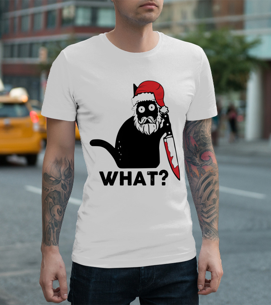 What Black Cat Santa Knife Christmas T-Shirt