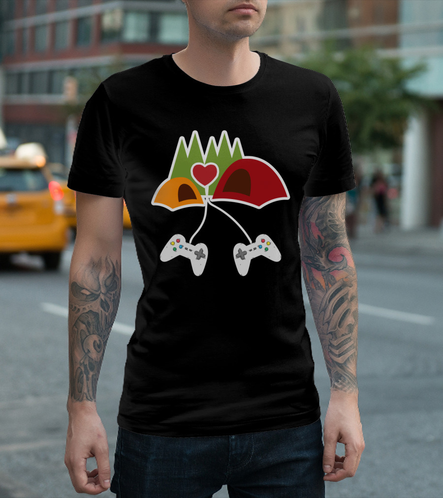 Camping with Game Controllers and Tents T-Shirt
