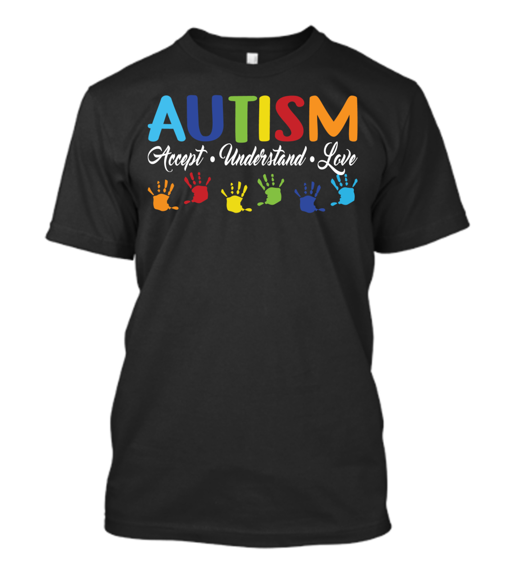 AUTISM Accept Understand Love Colorful Handprints T-Shirt