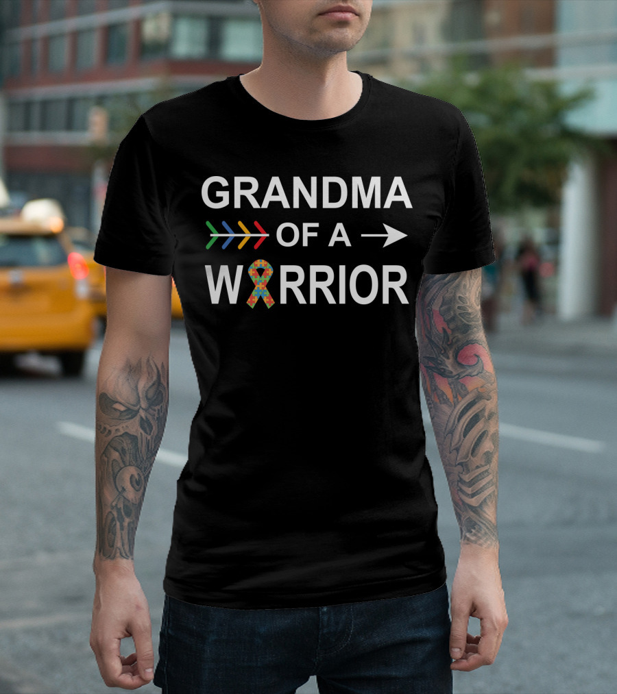 Grandma of a Warrior Autism Awareness Arrow Puzzle T-Shirt