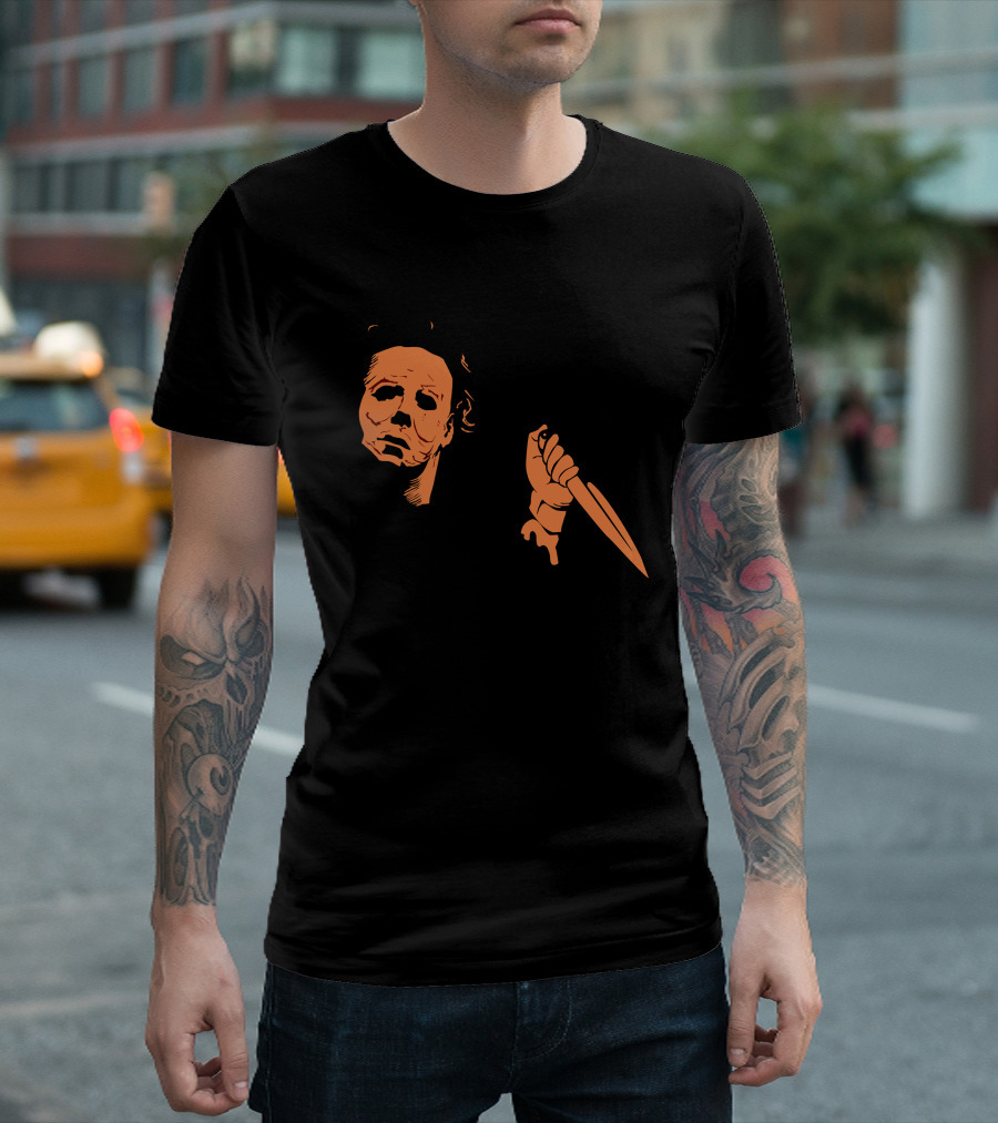 Michael Myers Mask With Knife Iconography T-Shirt