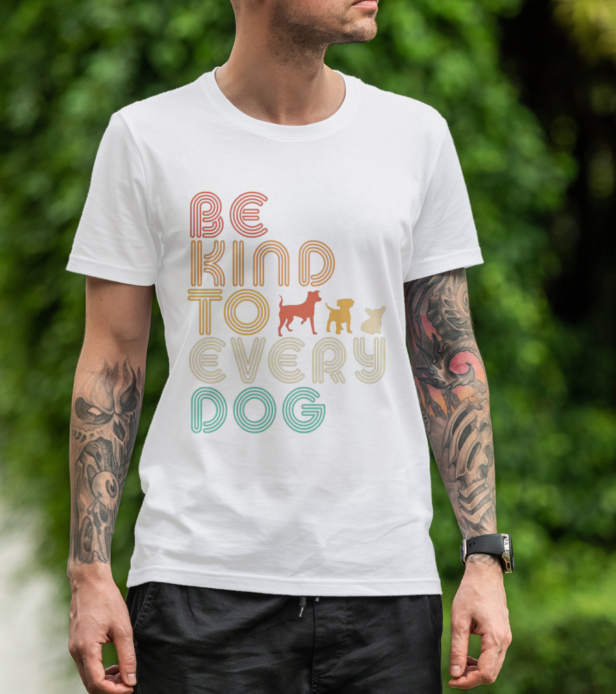 Be Kind To Every Dog In Retro Style With Colorful Canine T-Shirt
