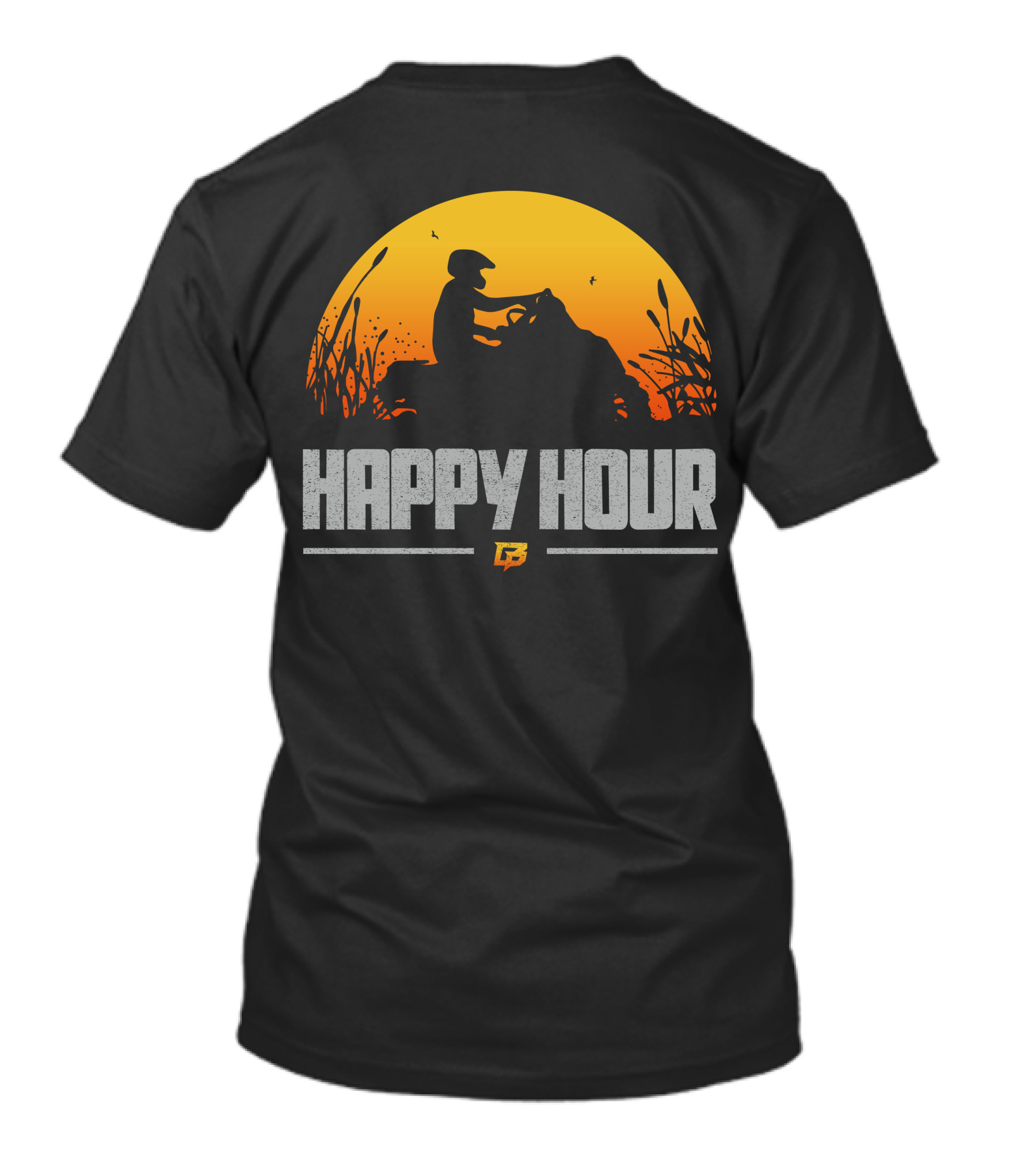 HAPPY HOUR Vintage Distressed Typography Bold Yellow Orange Gradient T-Shirt