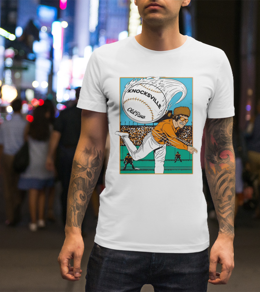 Knocksville Old Row Baseball Pitcher With Swirling Fastball And Spectator Crowd T-Shirt