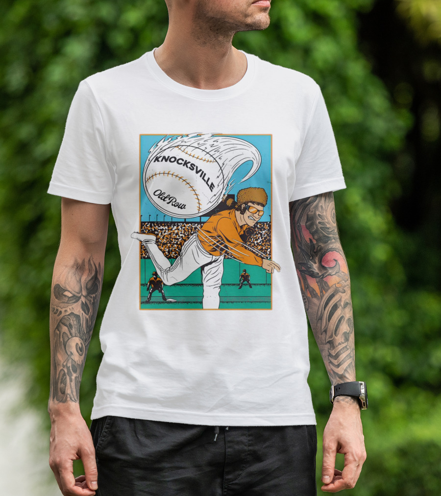 Knocksville Old Row Baseball Pitcher With Swirling Fastball And Spectator Crowd T-Shirt