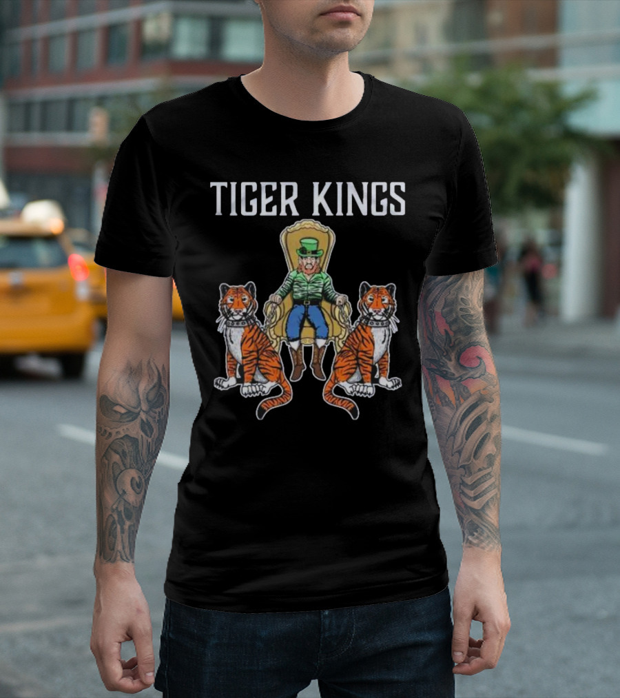 TIGER KINGS Notre Dame Fighting Irish Enthroned with Regal Tigers T-Shirt