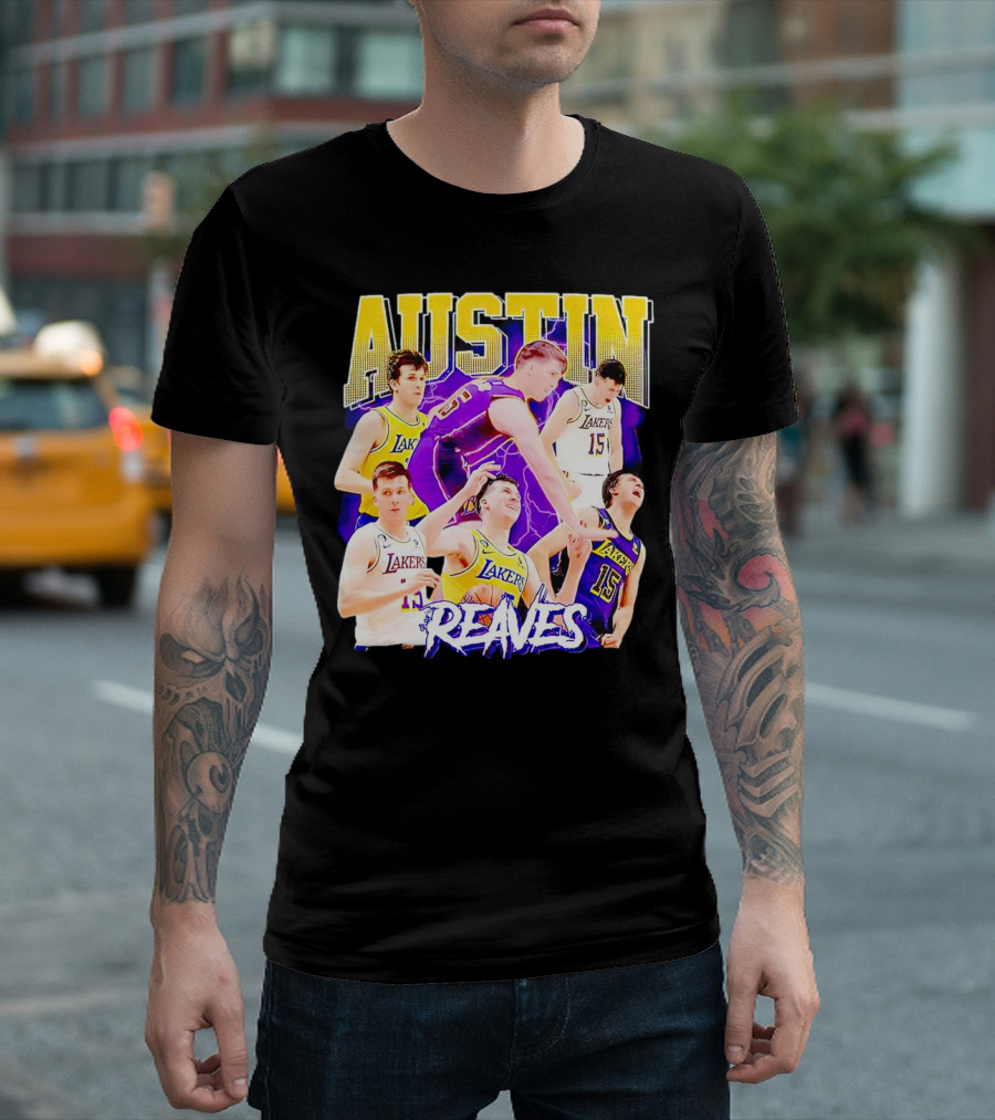 Austin Reaves Lakers Basketball Dynamic Action Collage T-Shirt