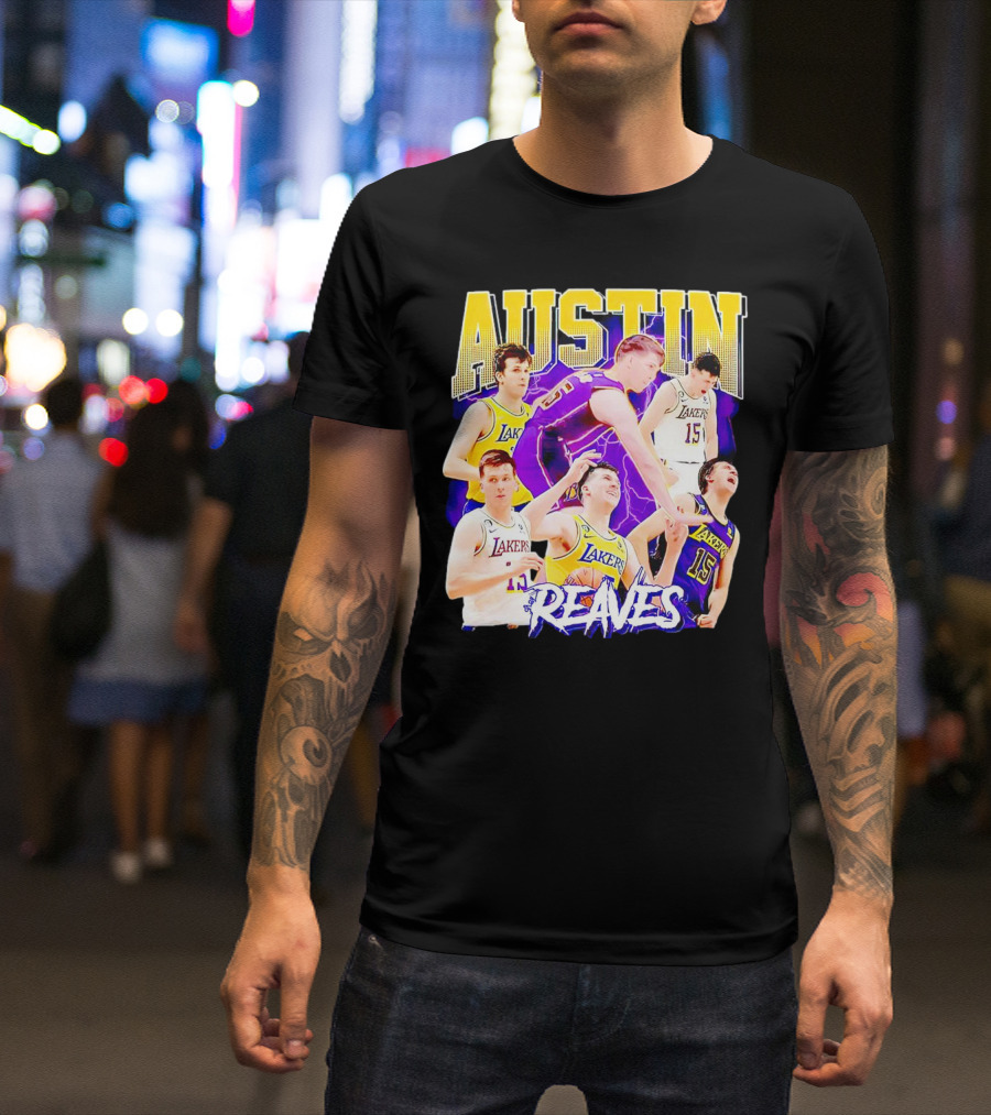 Austin Reaves Lakers Basketball Dynamic Action Collage T-Shirt