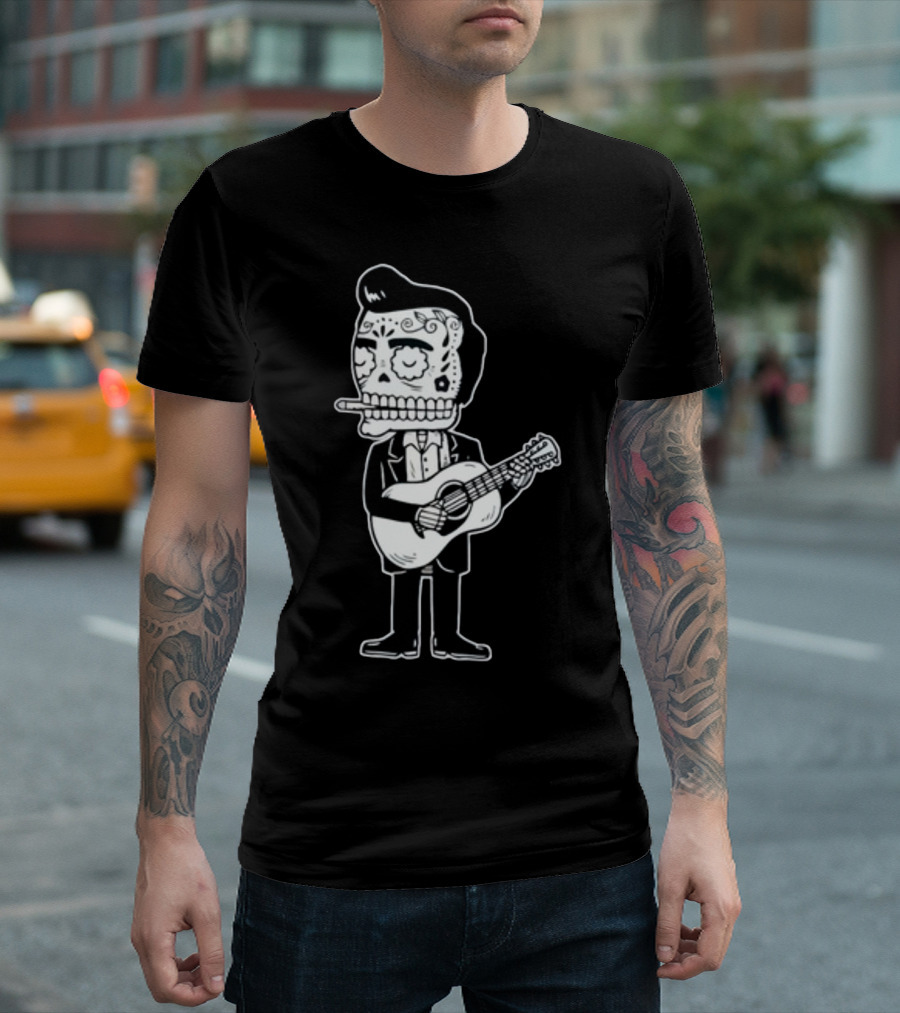Stephen King Johnny Cash Calavera Gocco Skull Guitarist Figure T-Shirt