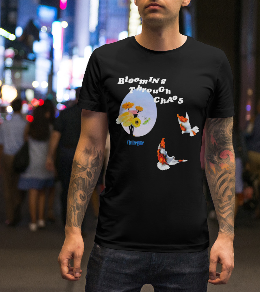 Blooming Through Chaos Civilregime Floral And Bird Motif T-Shirt