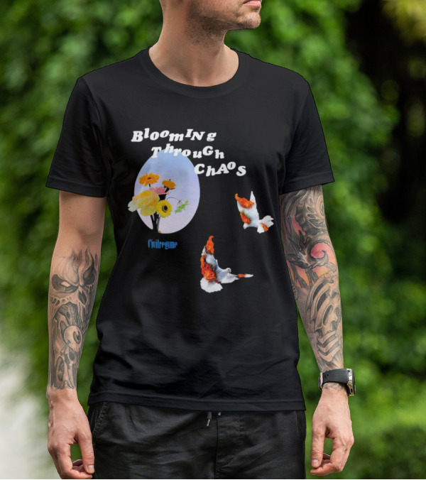 Blooming Through Chaos Civilregime Floral And Bird Motif T-Shirt