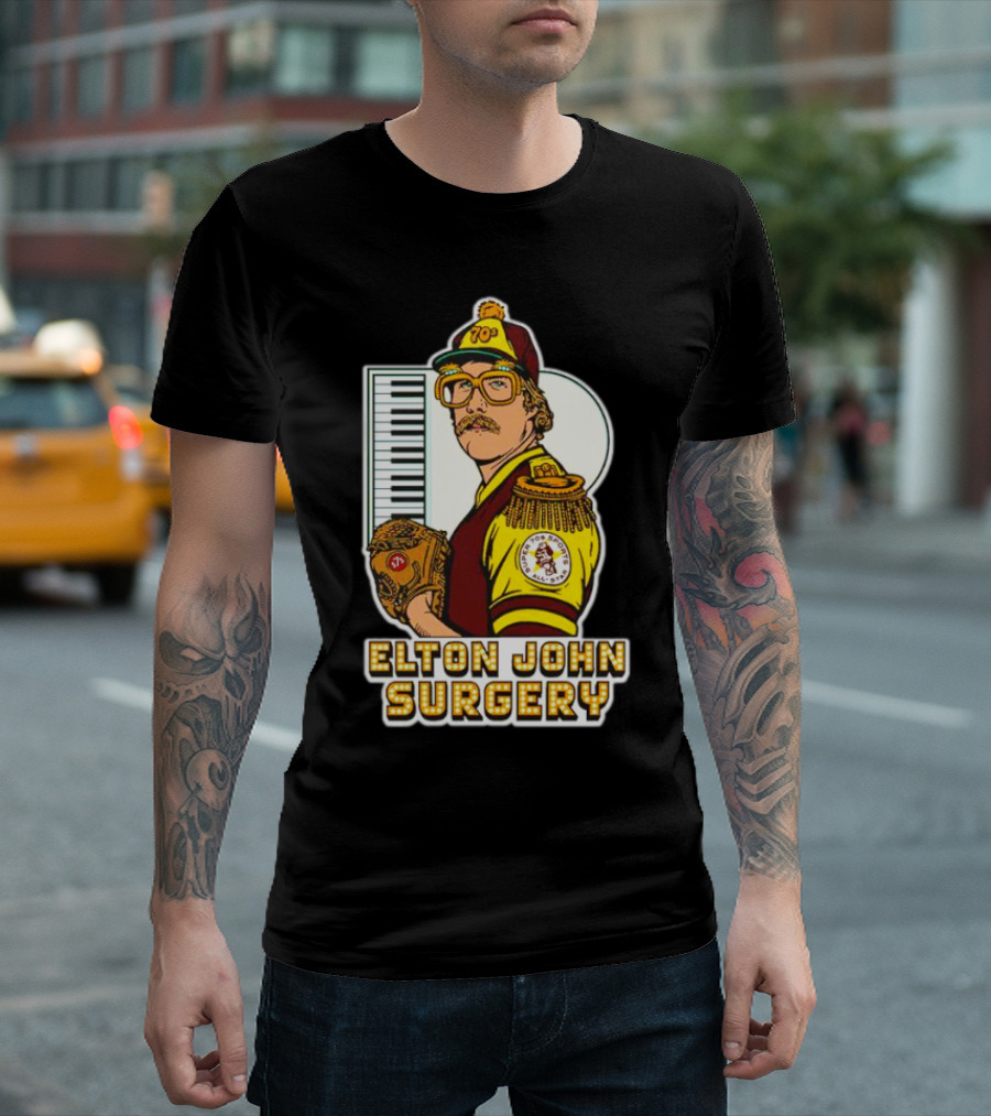 Elton John Surgery Baseball Player Keyboard 70s Patch T-Shirt