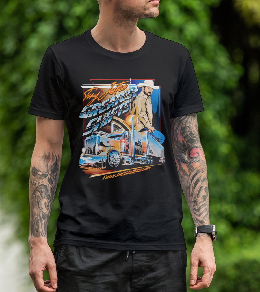 Tony Justice Music Greatest Shifts Trucking Art Cowboy T-Shirt