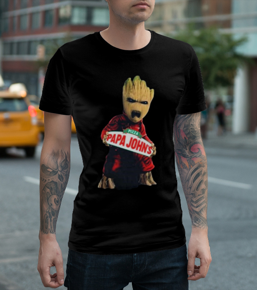 Baby Groot Holding Papa John’s Pizza Sign T-Shirt