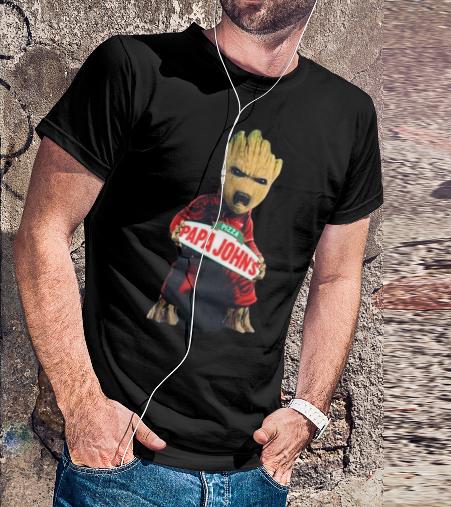 Baby Groot Holding Papa John’s Pizza Sign T-Shirt