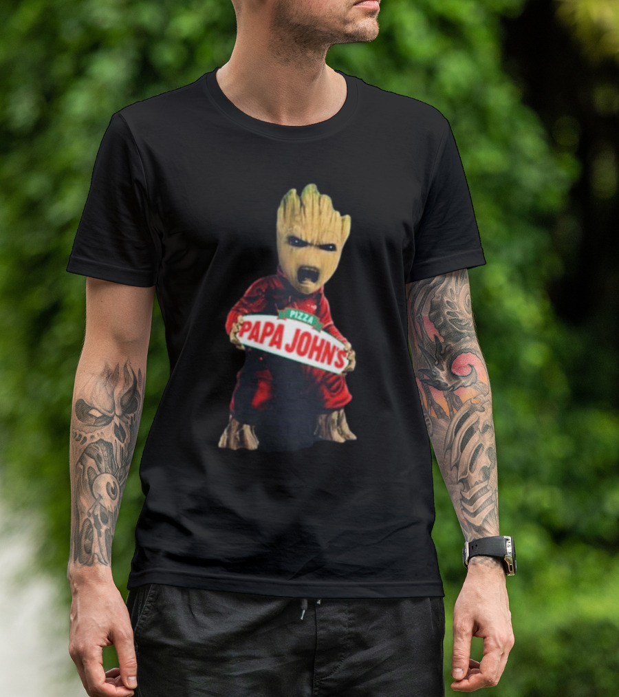 Baby Groot Holding Papa John’s Pizza Sign T-Shirt