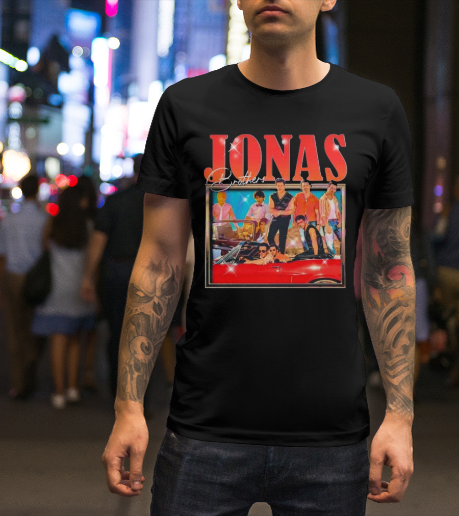 Jonas Brothers Band Retro Group Photo With Red Convertible T-Shirt