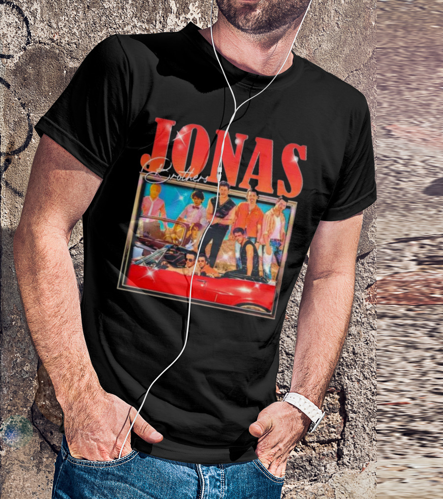 Jonas Brothers Band Retro Group Photo With Red Convertible T-Shirt