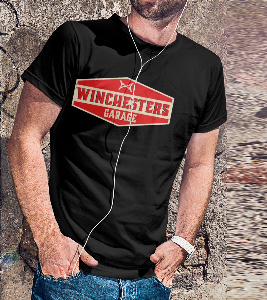 Winchester's Garage Red Hexagonal Shield With Crossed Wrenches T-Shirt