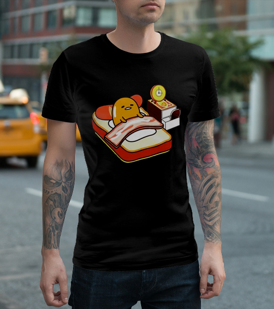 Gudetama Toast Bed with Bacon Blanket and Egg Alarm Clock T-Shirt