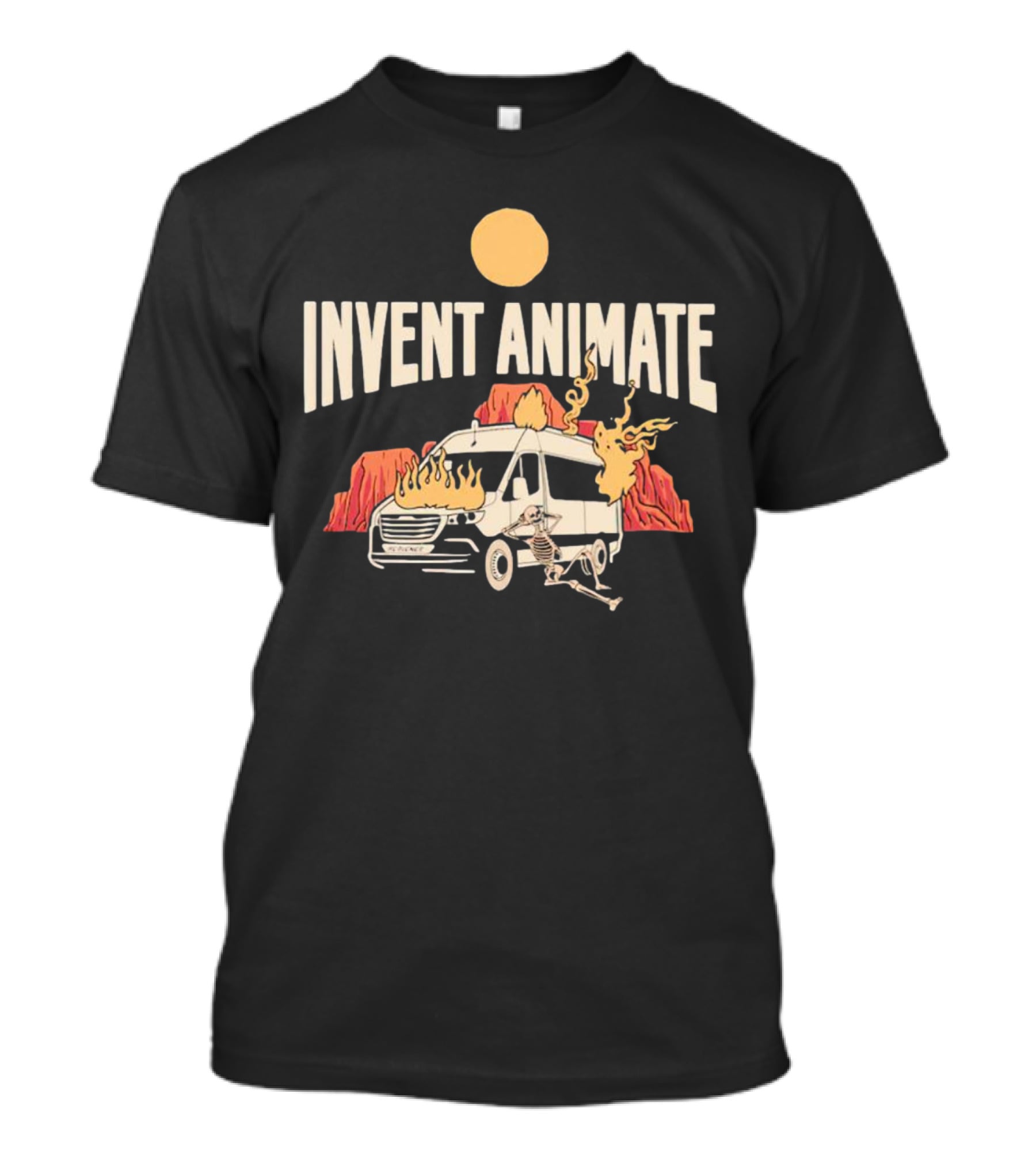 Invent Animate Van Fire Skeleton Desert Sun T-Shirt