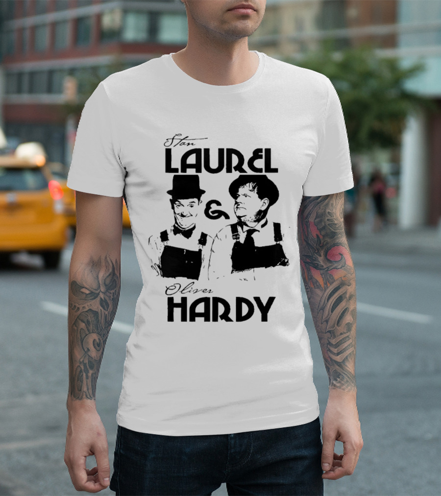 Stan Laurel and Oliver Hardy Black and White Classic Comedy Duo T-Shirt