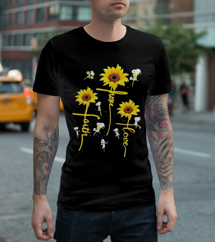 Snoopy Sunflowers Hope Faith Love T-Shirt