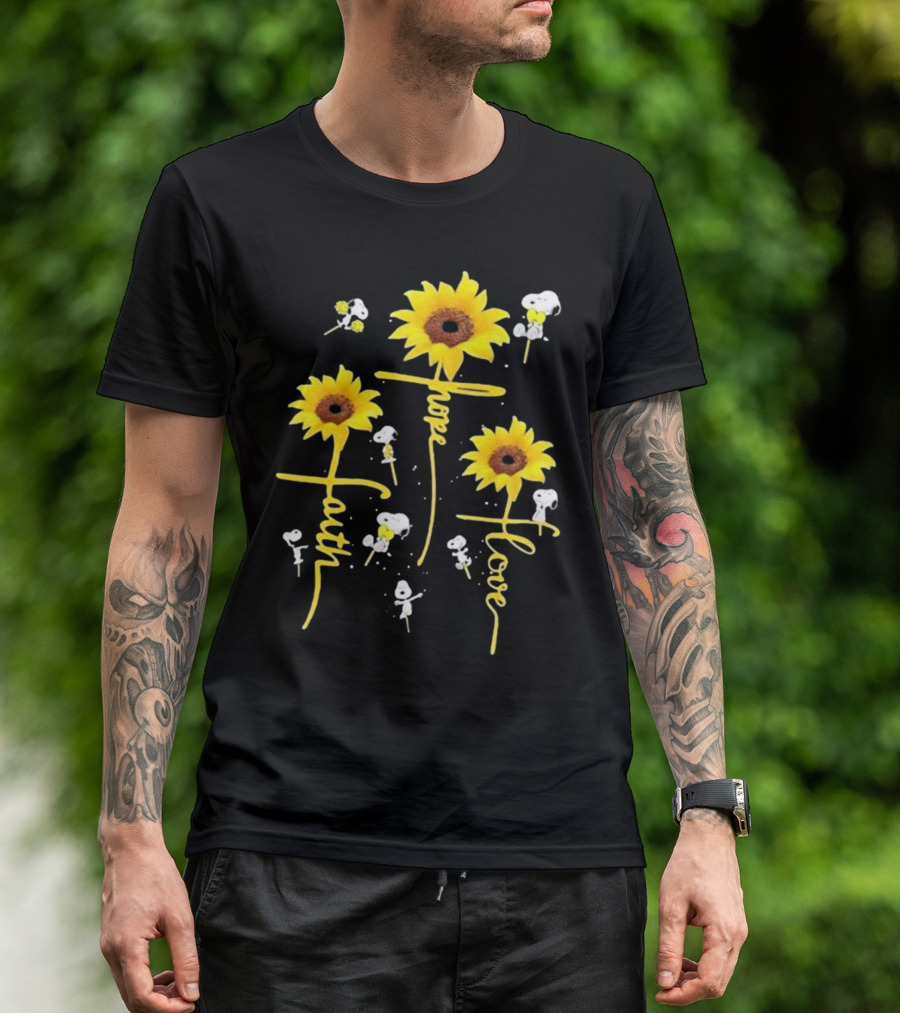Snoopy Sunflowers Hope Faith Love T-Shirt