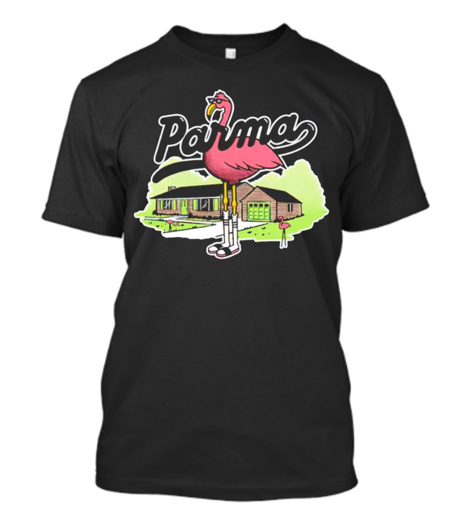 Parma Flamingo In Suburban Neighborhood Scene T-Shirt