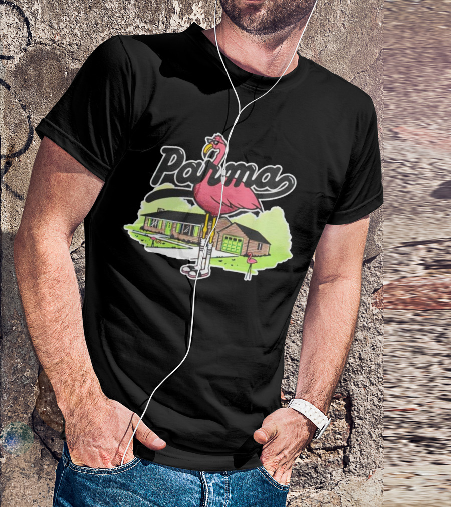 Parma Flamingo In Suburban Neighborhood Scene T-Shirt