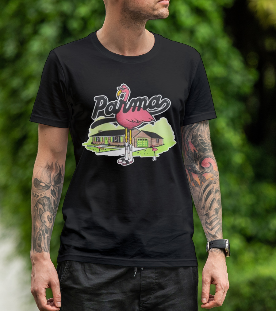 Parma Flamingo In Suburban Neighborhood Scene T-Shirt