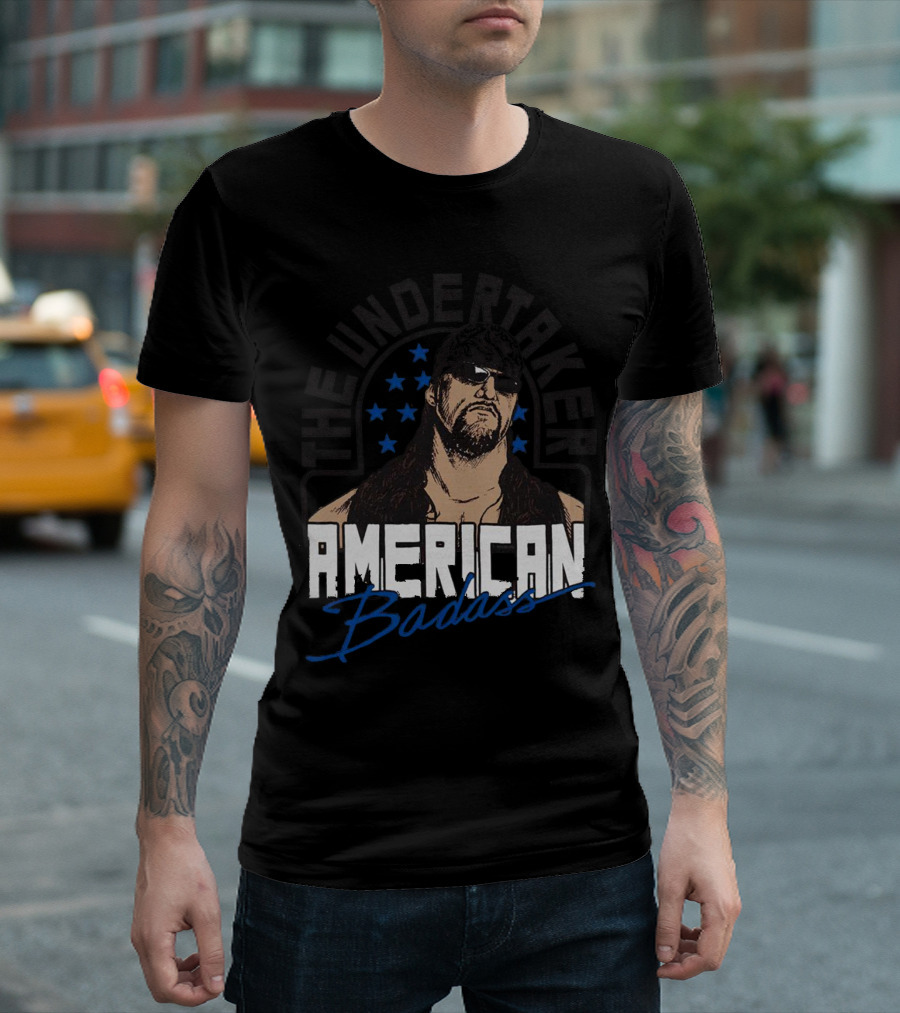 The Undertaker American Badass Stars Sunglasses Long Hair T-Shirt