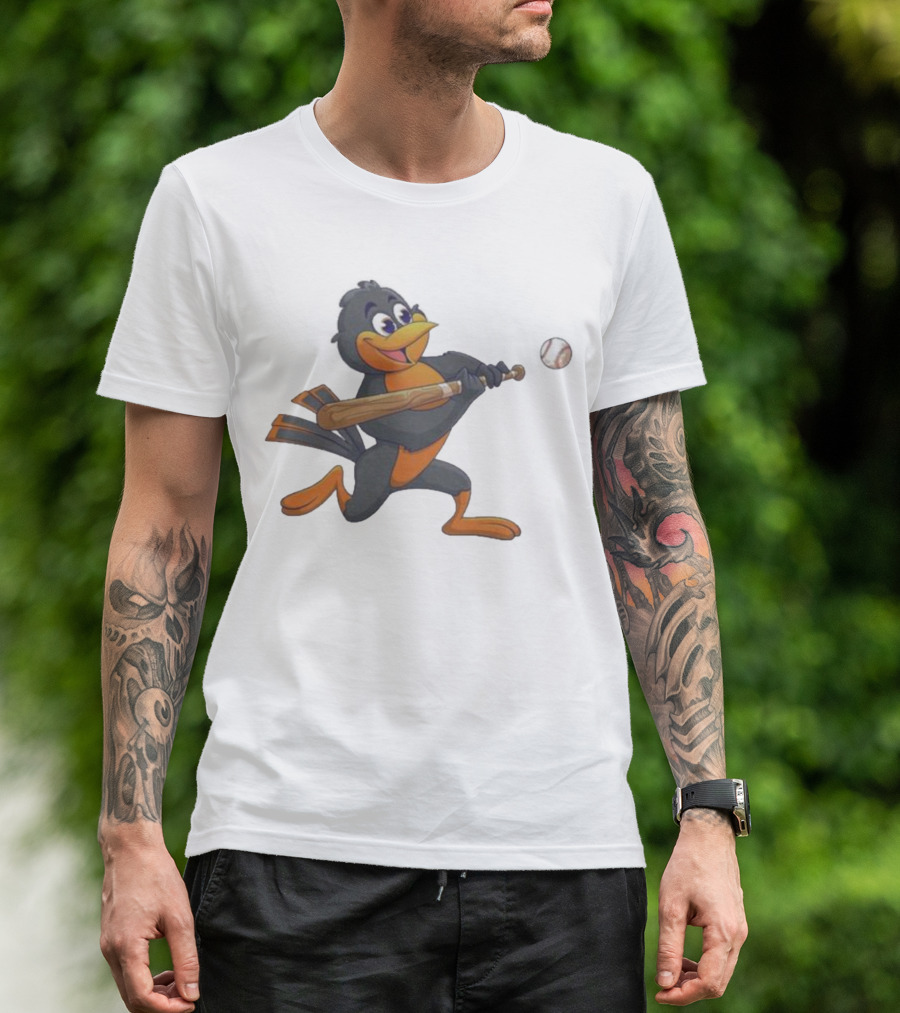 Baltimore Orioles Bird Bat Baseball Swing T-Shirt