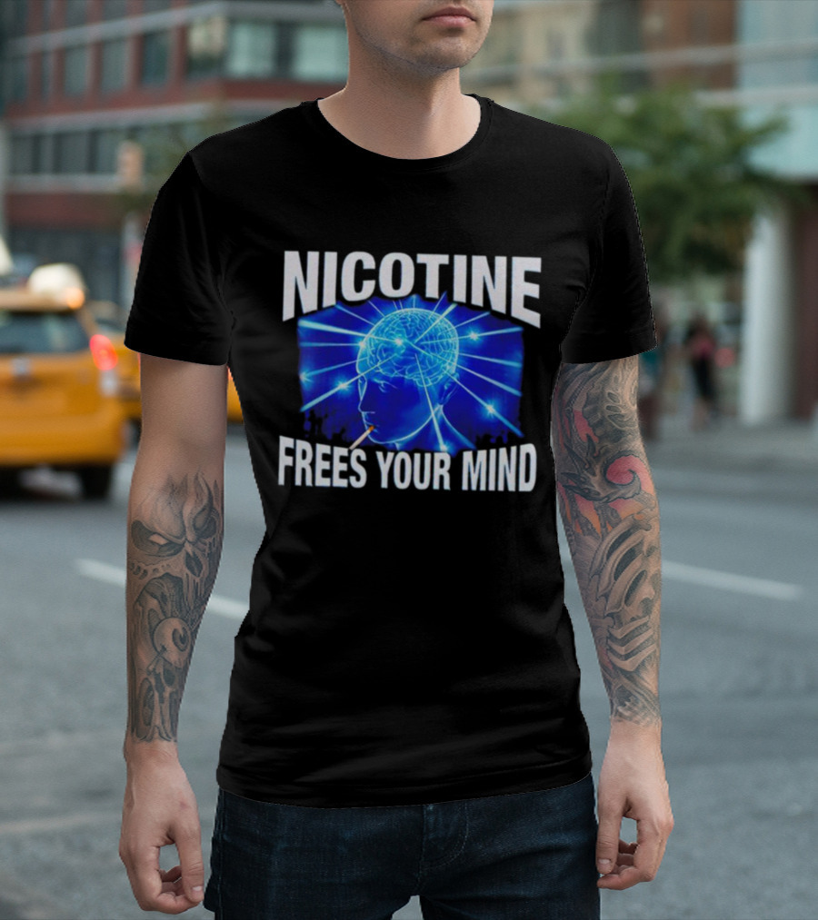 Nicotine Frees Your Mind Electric Brain Smoke Effect T-Shirt