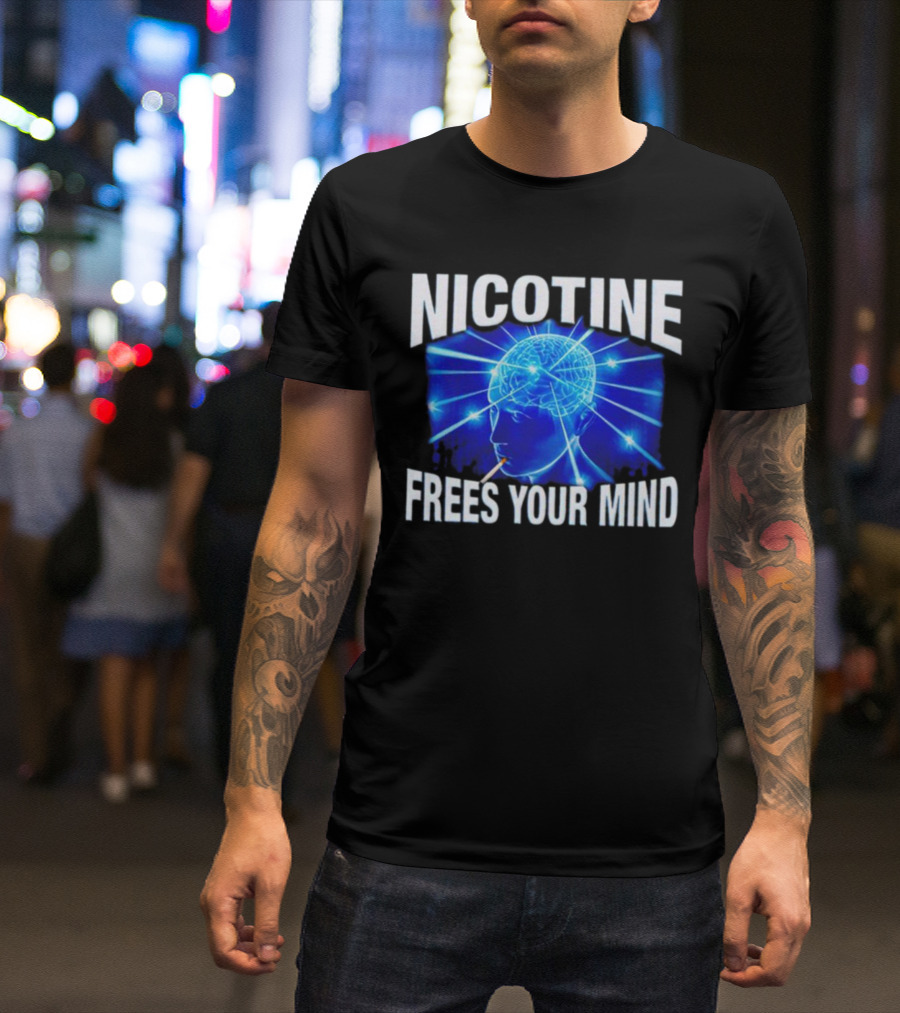 Nicotine Frees Your Mind Electric Brain Smoke Effect T-Shirt