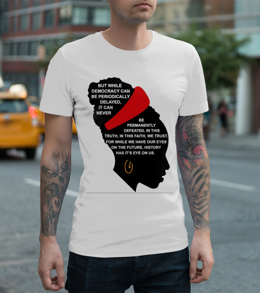 Amanda Gorman Democracy Periodically Delayed Never Permanently Defeated Silhouette With Red Headband T-Shirt