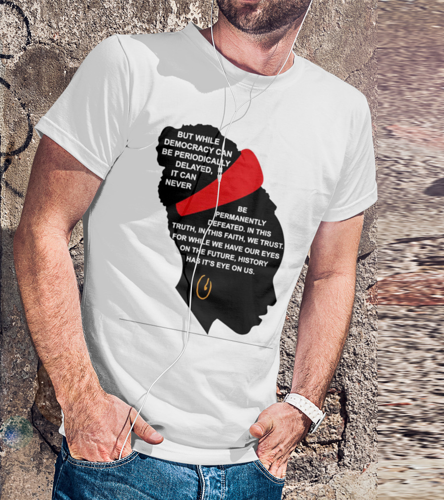 Amanda Gorman Democracy Periodically Delayed Never Permanently Defeated Silhouette With Red Headband T-Shirt