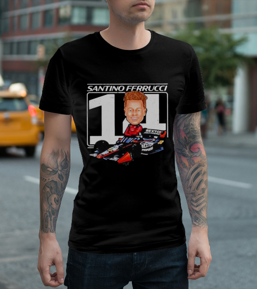 Santino Ferrucci 14 Sexton Properties Cartoon Racing Car T-Shirt