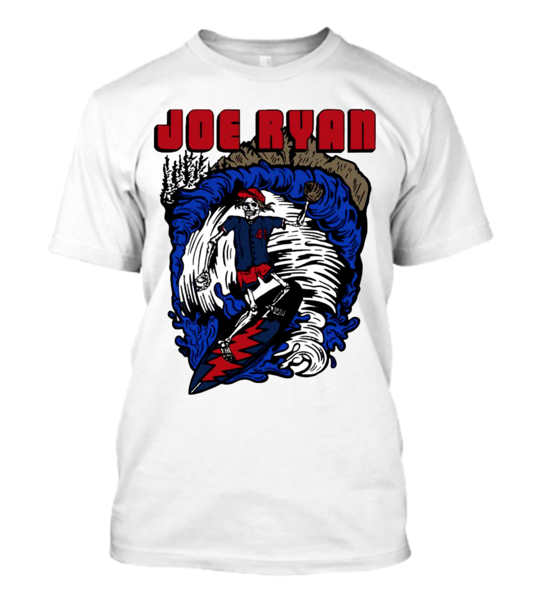 Joe Ryan Grateful Dead Surfing Skeleton Sports Style With Lightning Bolt And Baseball Glove T-Shirt