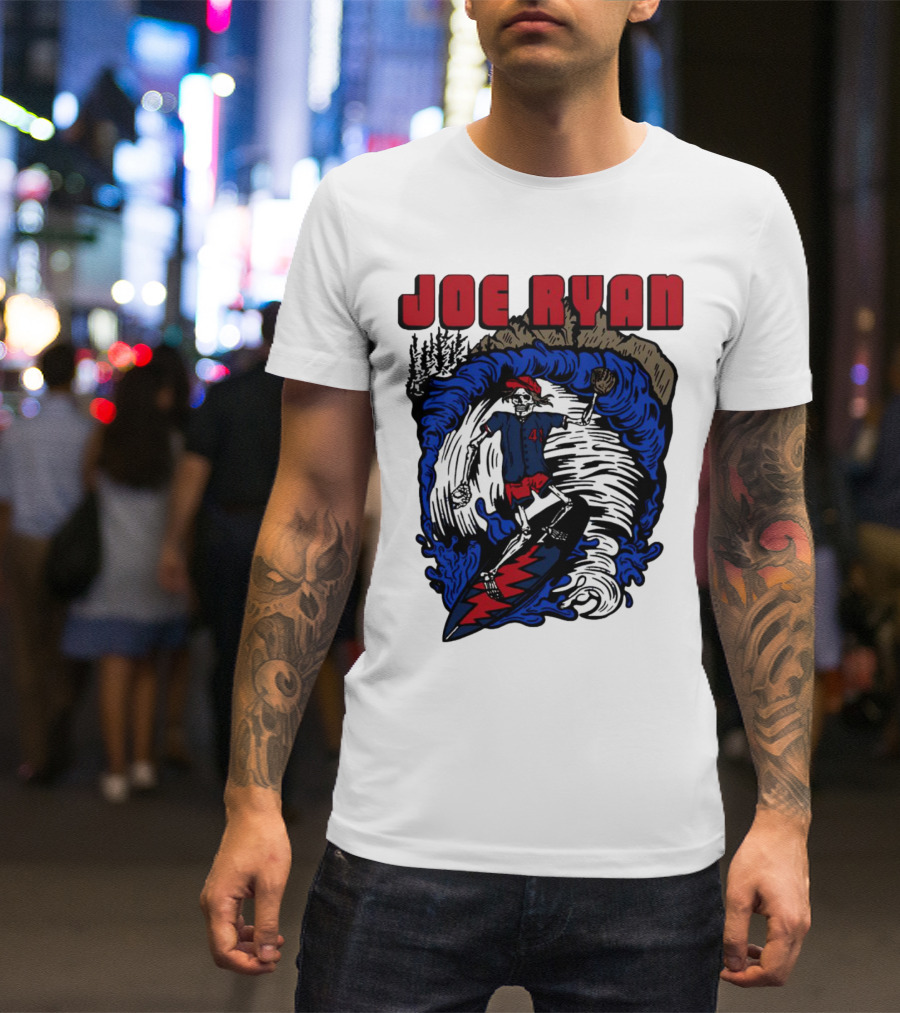 Joe Ryan Grateful Dead Surfing Skeleton Sports Style With Lightning Bolt And Baseball Glove T-Shirt