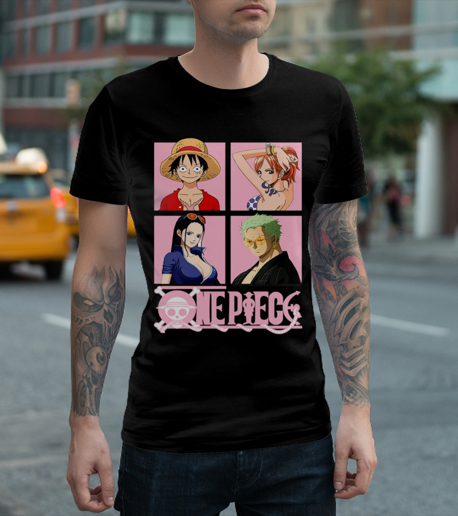Luffy Zoro Nami Robin One Piece Pink T-Shirt