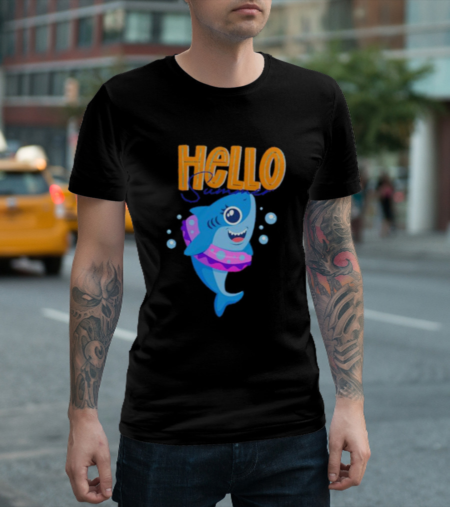 Hello Summer Shark with Swim Ring and Bubbles T-Shirt