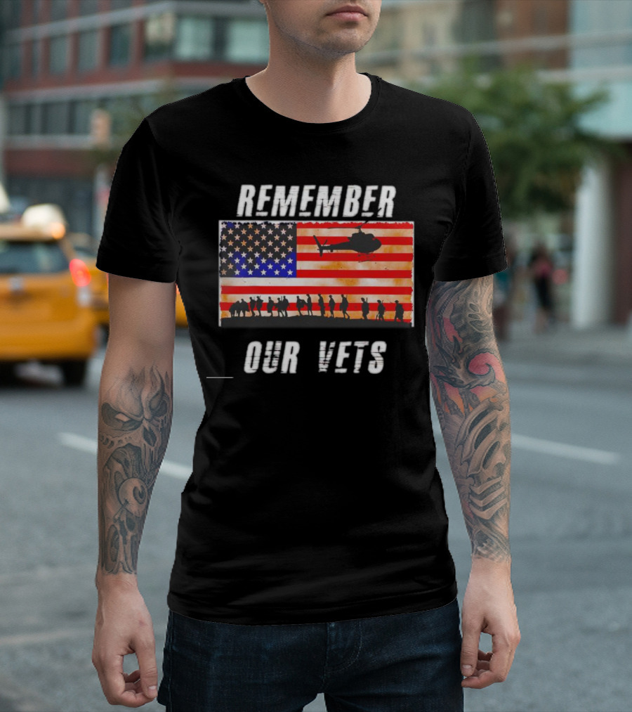 Vietnam Veterans Remember Our Vets Memorial Day American Flag Helicopter T-Shirt