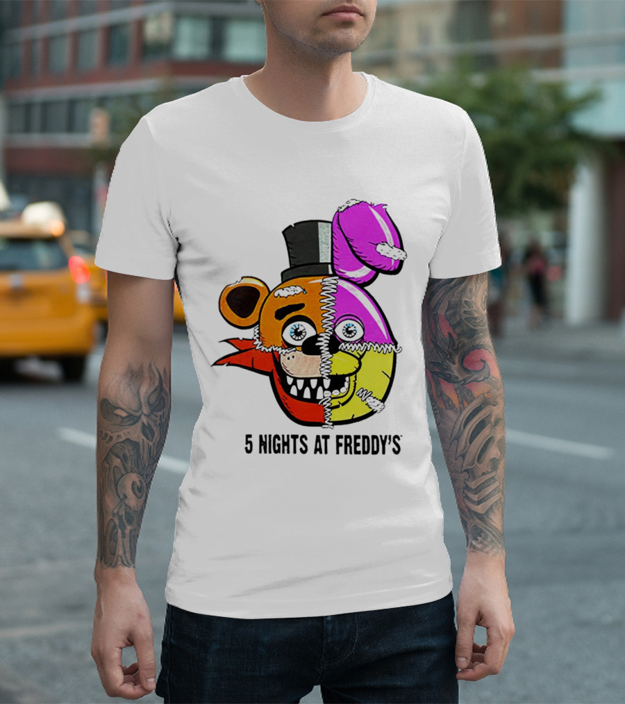 Five Nights at Freddy's Colorful Split Face Patchwork Freddy and Bonnie T-Shirt