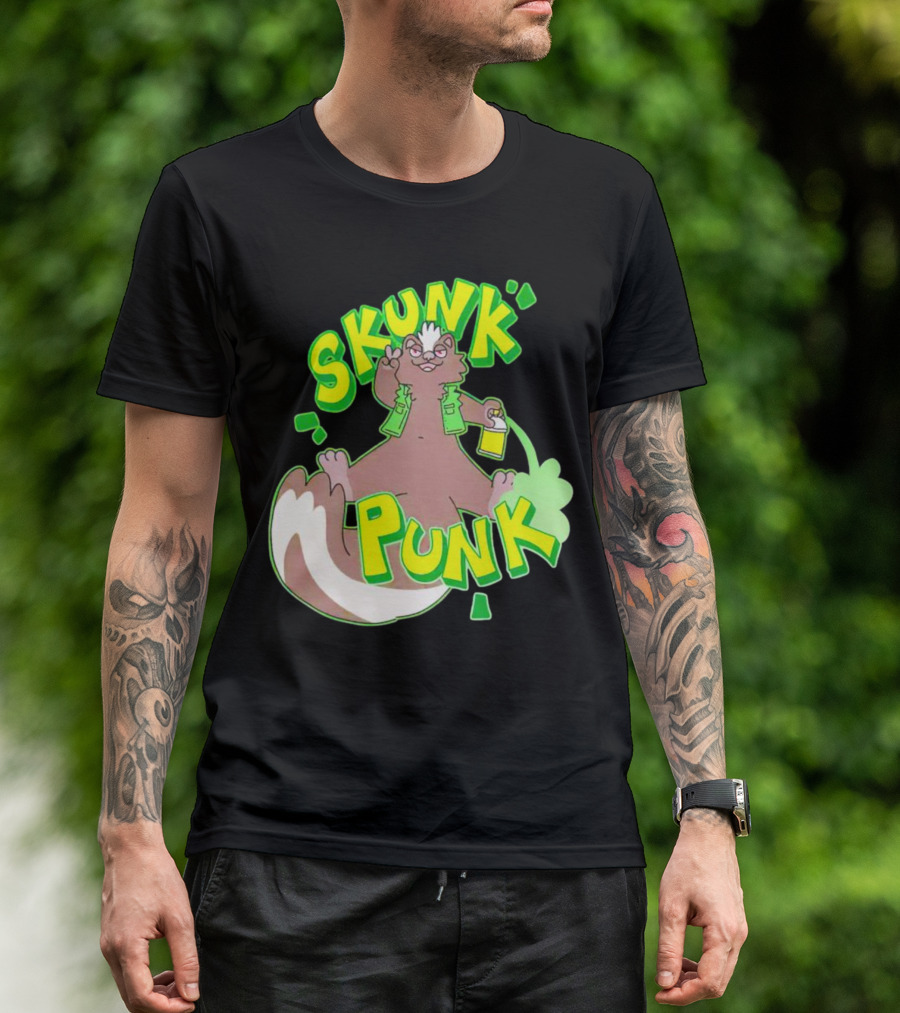 SKUNK PUNK Green Vest Peace Sign Paint Can T-Shirt