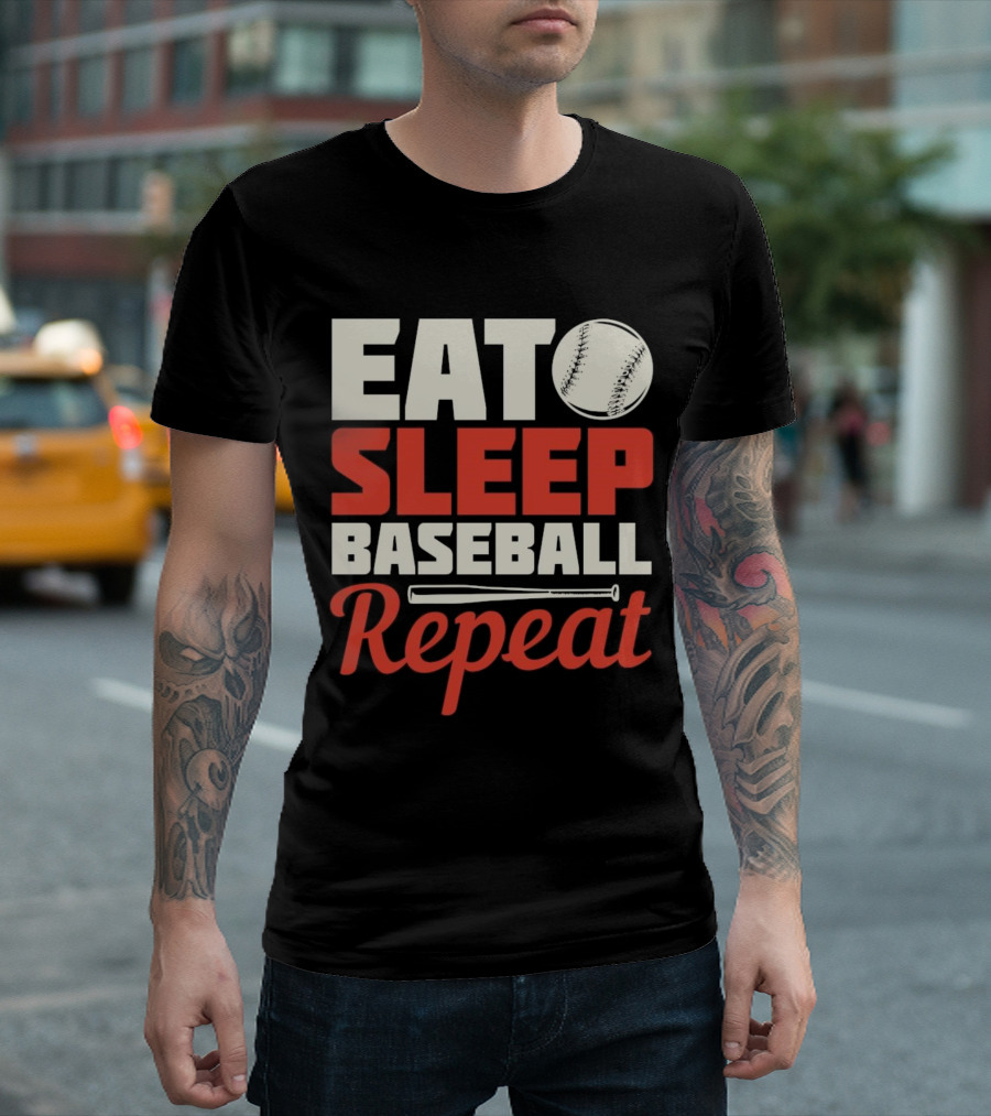 Eat Sleep Baseball Repeat Ball Bat Iconic Sports Cycle T-Shirt